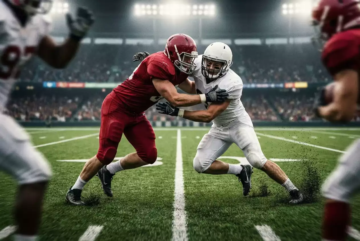 NFL Handicap Wetten — American-Football-Spieler im Zweikampf auf dem Rasen