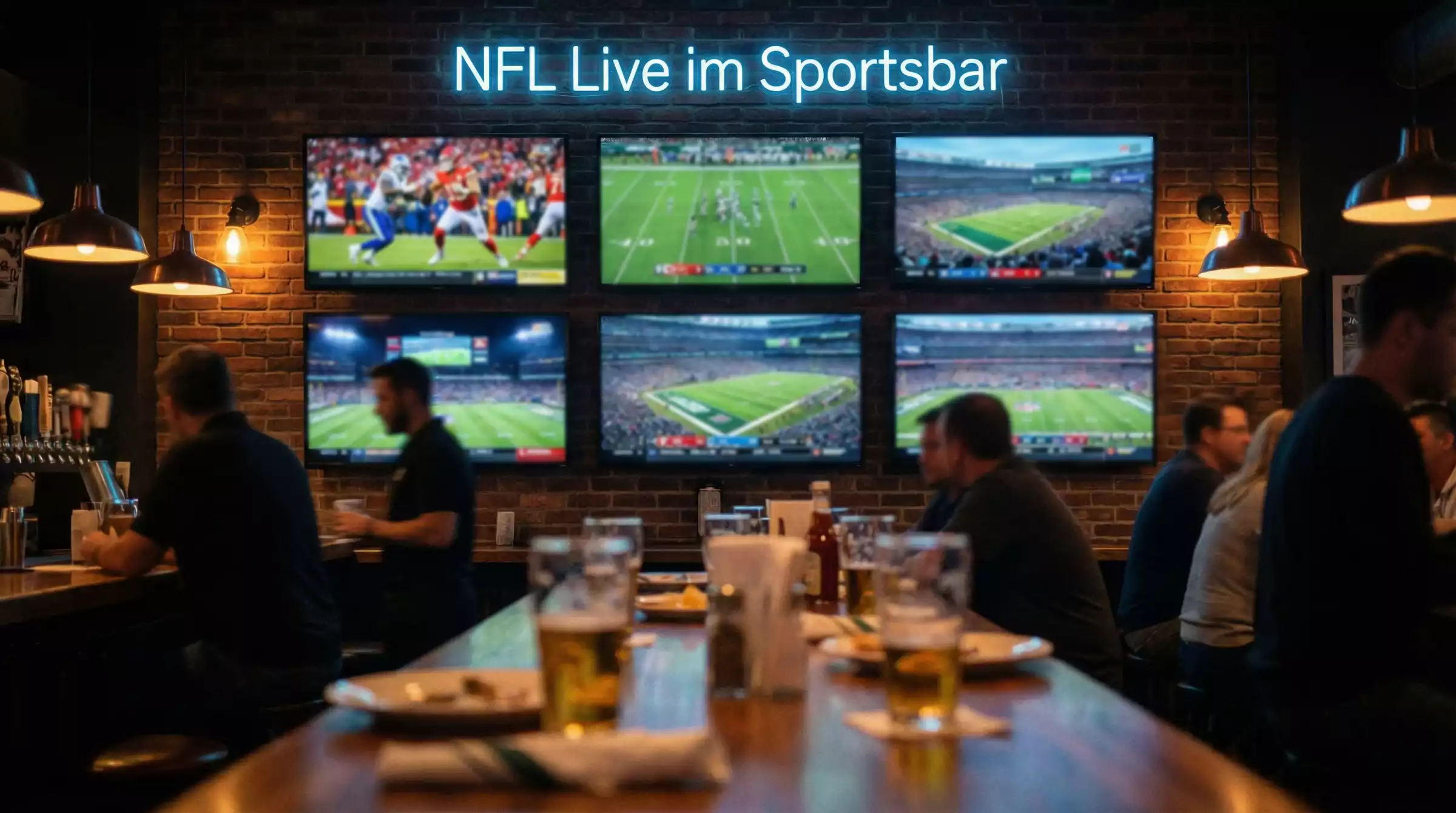 NFL Kombiwetten — mehrere Footballspiele gleichzeitig auf Bildschirmen in einer Sportsbar