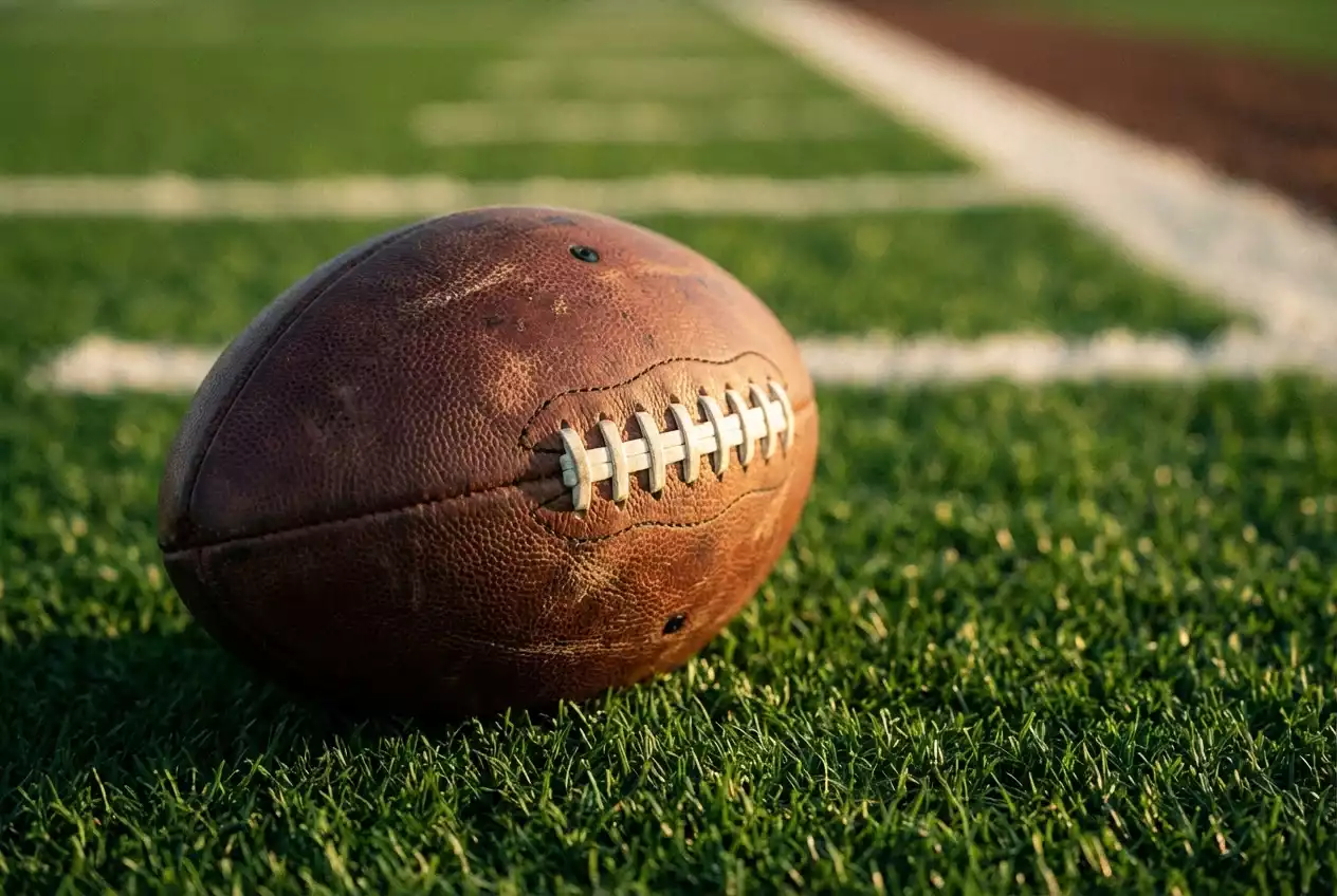 NFL Moneyline Wetten — Nahaufnahme eines Footballs auf dem Spielfeld vor einem NFL-Spiel