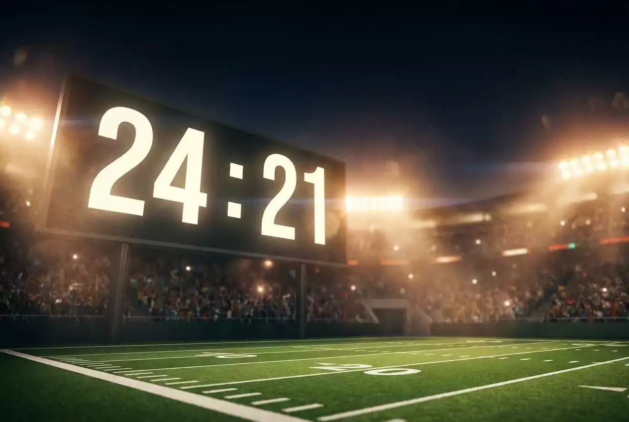 NFL Point Spread Wetten erklärt — Anzeigetafel im Stadion mit Punktestand
